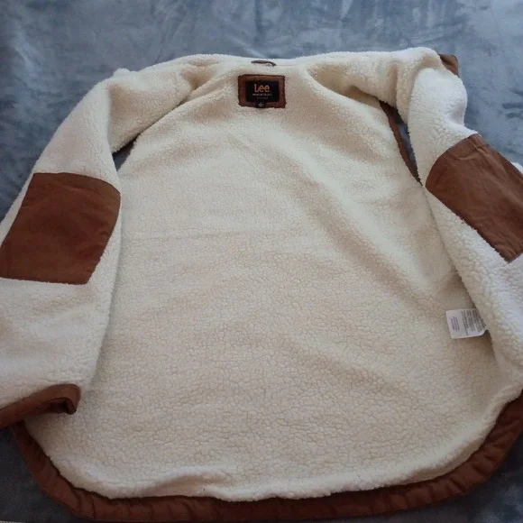 Lee Canvas Vest Mens Large Tobacco Brown Sherpa Lined Full Zip Workwear Rugged - Picture 3 of 15